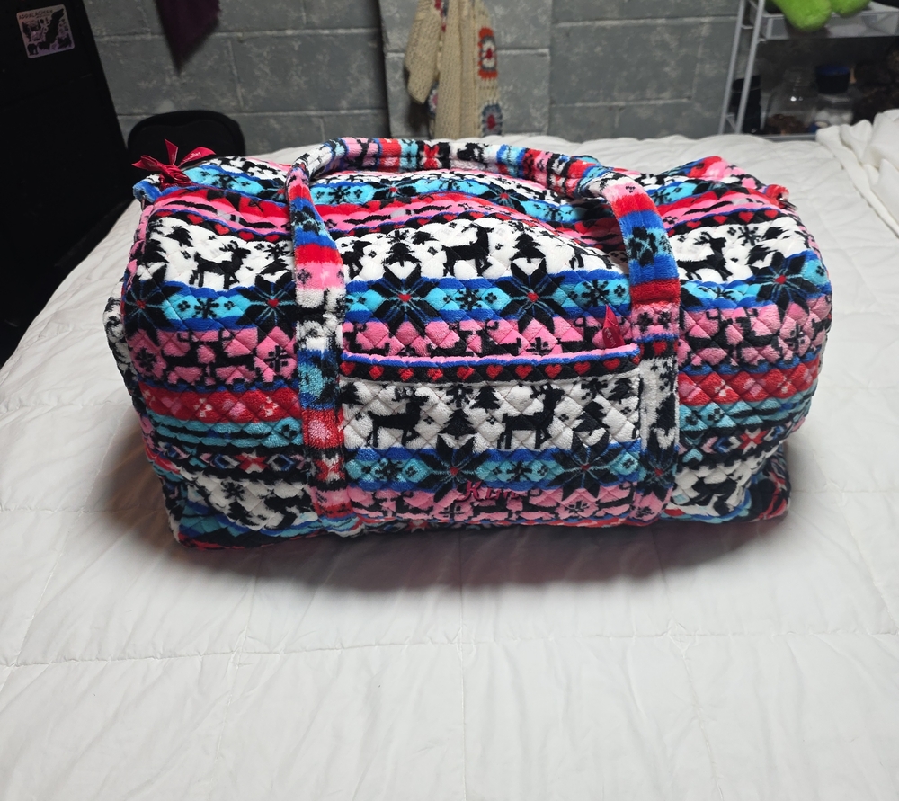 Quilted Patterned Travel Duffel Bag - Pink Blue Multicolor